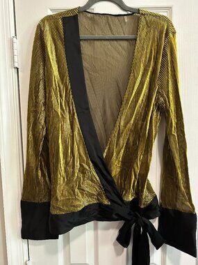 Diane von Furstenberg Metallic Striped Wrap Top - Gold/Black